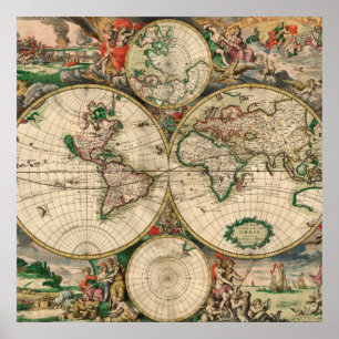 Vintage World Map 1689 Poster
