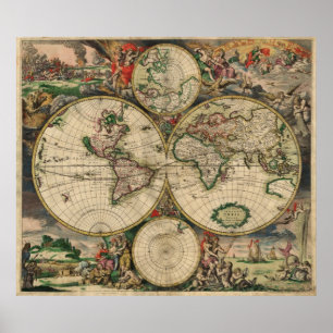 Vintage World Map 1689 Poster