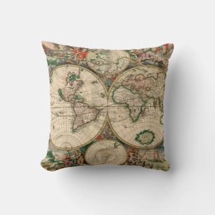 Vintage World Map 1689 Throw Pillow
