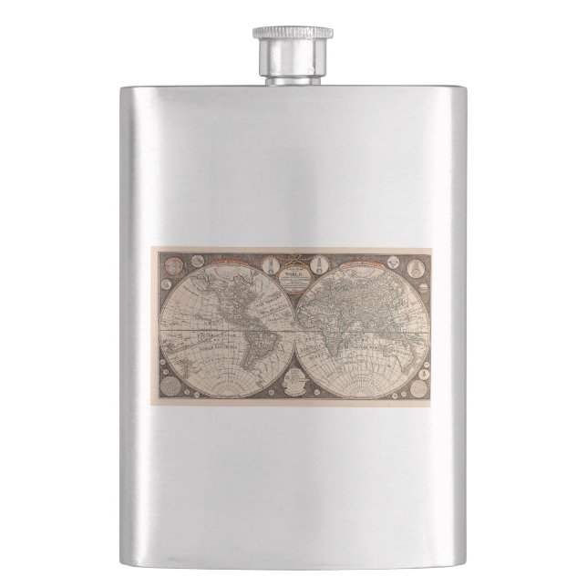 Vintage World Map (1766) Hip Flask (Front)