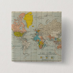 Vintage World Map 1910 2 Inch Square Button