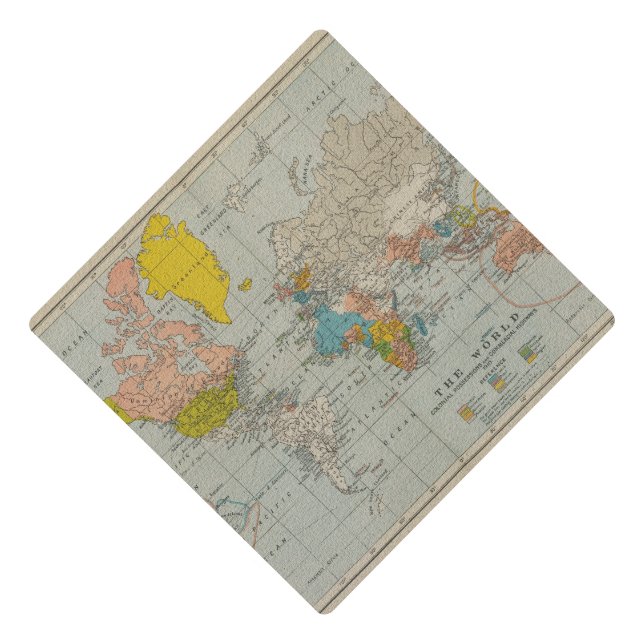 Vintage World Map 1910 Graduation Cap Topper (Front)