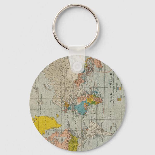 Vintage World Map 1910 Keychain (Front)