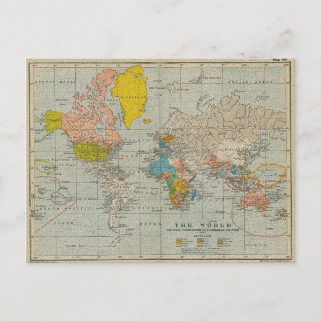 Vintage World Map 1910 Postcard (Front)