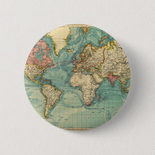 Vintage World Map 2 Inch Round Button