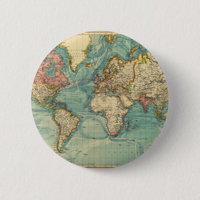 Vintage World Map 2 Inch Round Button (Front)
