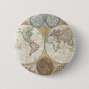 Vintage WORLD MAP 2 Inch Round Button