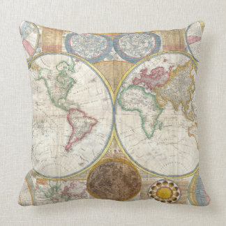 Vintage World Map and Astronomy Chart Exquisite Throw Pillow