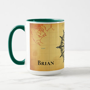 Vintage World Map And Compass Adventure Personaliz Mug