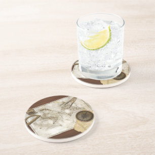 Vintage World Map And Tools Coaster