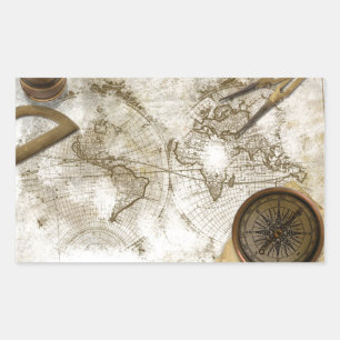 Vintage World Map And Tools Sticker