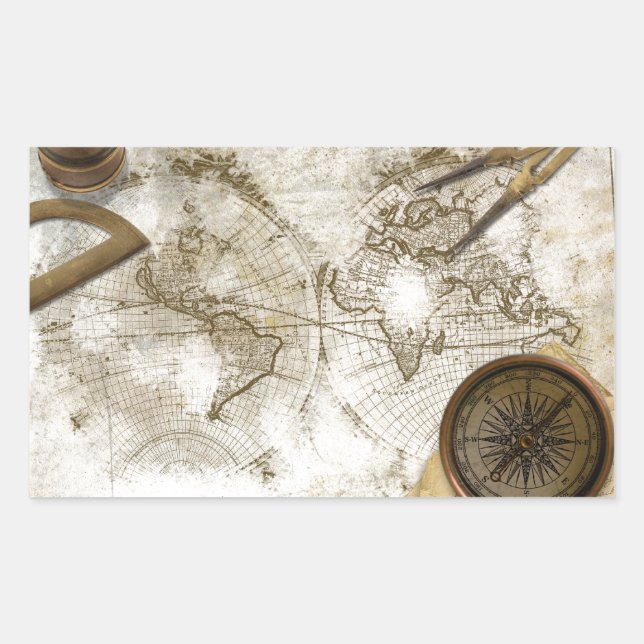 Vintage World Map And Tools Sticker (Front)