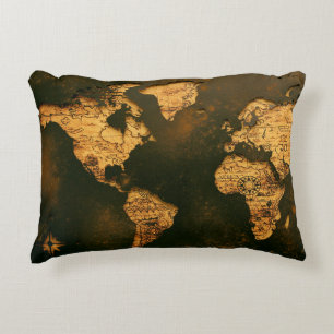 Vintage World Map Antique Cartography Art Accent Pillow