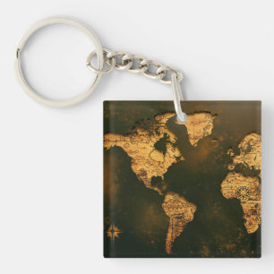 Vintage World Map Antique Cartography Art Keychain
