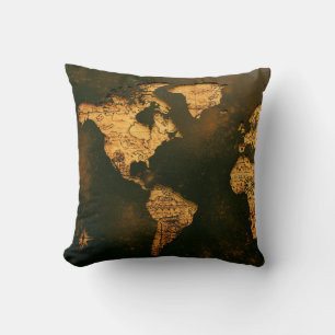 Vintage World Map Antique Cartography Art Throw Pillow