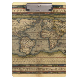Vintage World Map Atlas Historical Clipboard