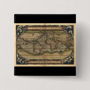 Vintage World Map Atlas Historical Design 2 Inch Square Button