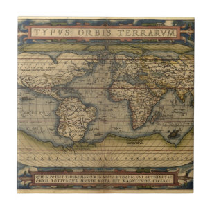 Vintage World Map Atlas Historical Design Tile