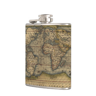 Vintage World Map Atlas Historical Hip Flask
