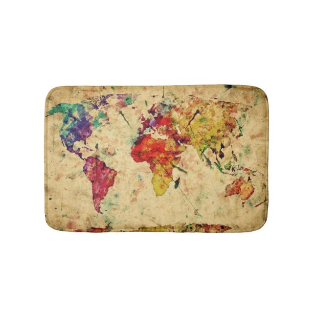 Vintage world map bath mat (Front)
