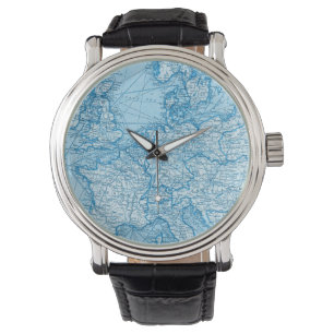 Vintage World Map Blue Travel Watch