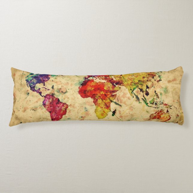 Vintage world map body pillow (Front)