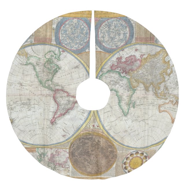 Vintage World Map Brushed Polyester Tree Skirt (Front)