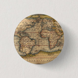 Vintage World Map by Abraham Ortelius 1564 1 Inch Round Button