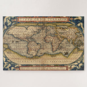 Vintage World Map by Abraham Ortelius 1564 Jigsaw Puzzle