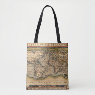 Vintage World Map by Abraham Ortelius 1564 Tote Bag