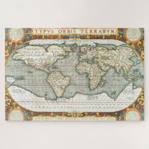 Vintage World Map by Abraham Ortelius 1587–1595 Jigsaw Puzzle