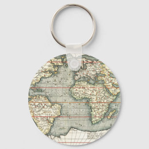 Vintage World Map by Abraham Ortelius 1587–1595 Keychain
