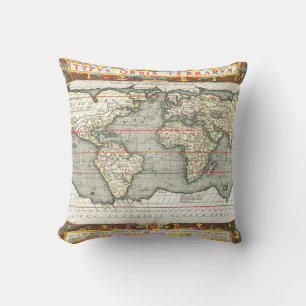 Vintage World Map by Abraham Ortelius 1587–1595 Throw Pillow