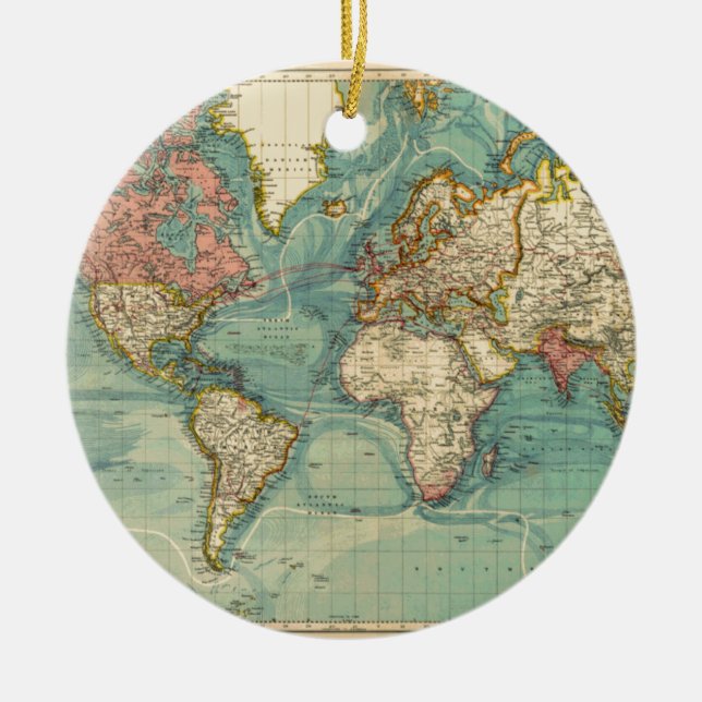 Vintage World Map Ceramic Ornament (Front)