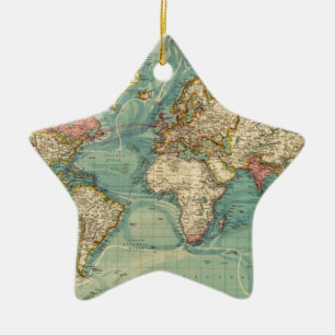 Vintage World Map Ceramic Ornament