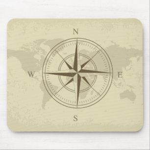 Vintage World Map / Compass Mouse Pad