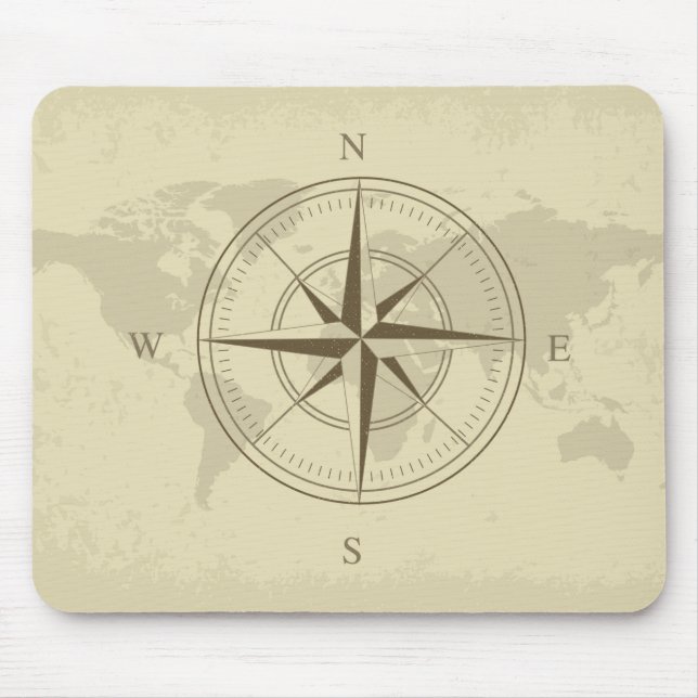 Vintage World Map / Compass Mouse Pad (Front)