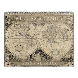 Vintage World Map Custom 2024 Family Photo Calendar