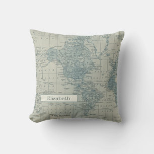 Vintage World Map customize your own name Throw Pillow