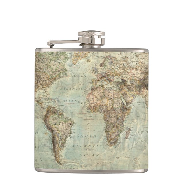 Vintage World Map Flask (Front)