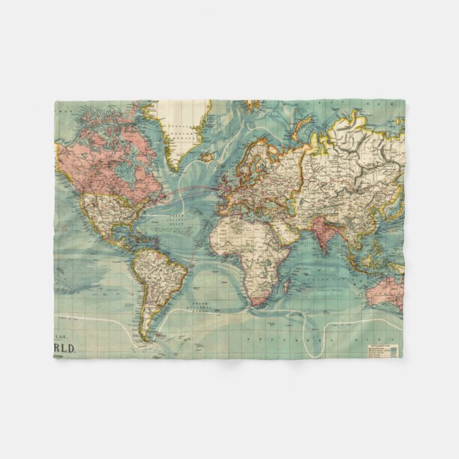 Vintage World Map Fleece Blanket (Front (Horizontal))