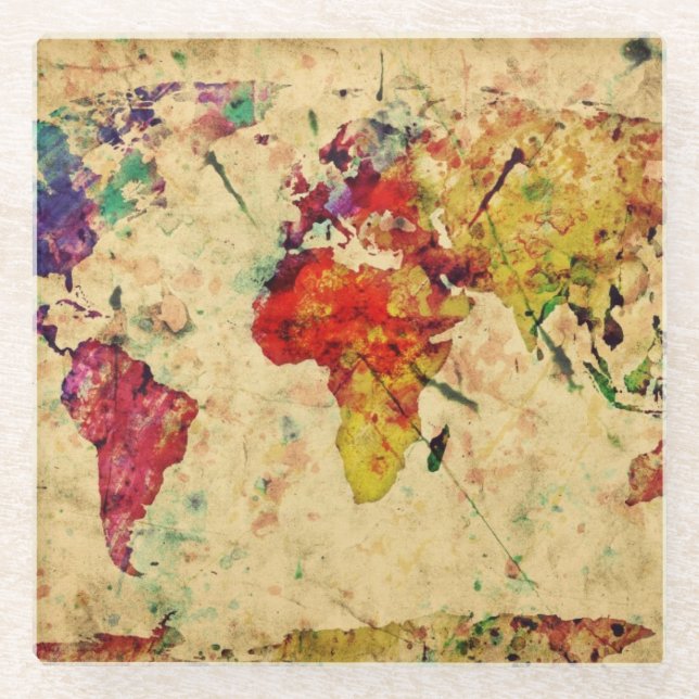 Vintage world map glass coaster (Front)