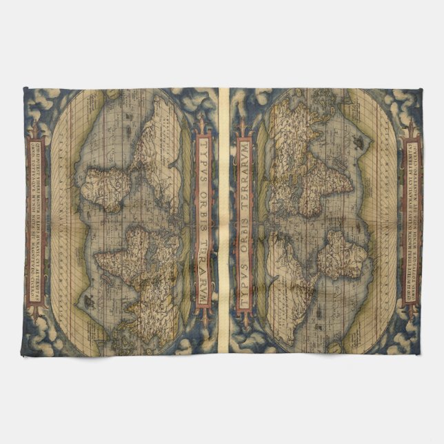 Vintage World Map Kitchen Towel (Horizontal)