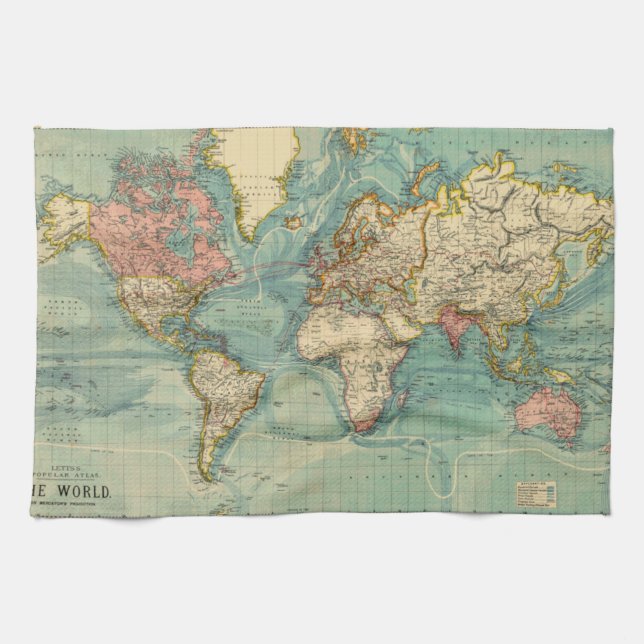 Vintage World Map Kitchen Towel (Horizontal)
