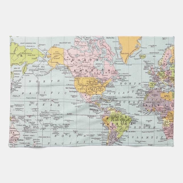 Vintage World Map Kitchen Towel (Horizontal)