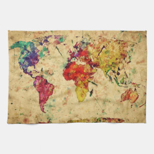 Vintage world map kitchen towel