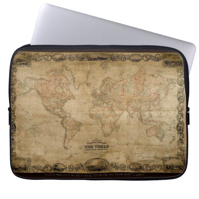 Vintage World Map Laptop Sleeve (Front)