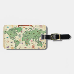 vintage world map luggage tag