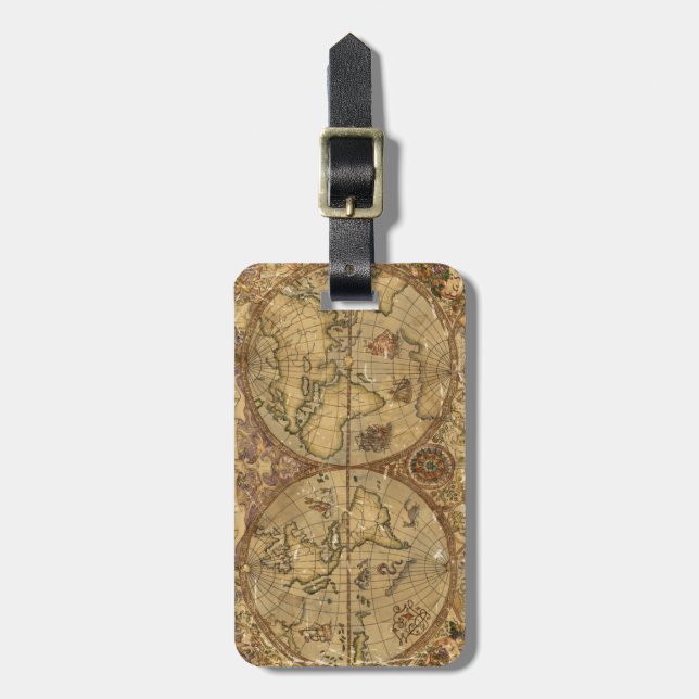 Vintage World Map Luggage Tag (Front Vertical)