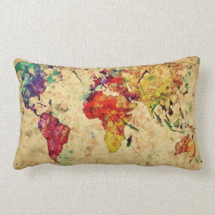 Vintage world map lumbar pillow